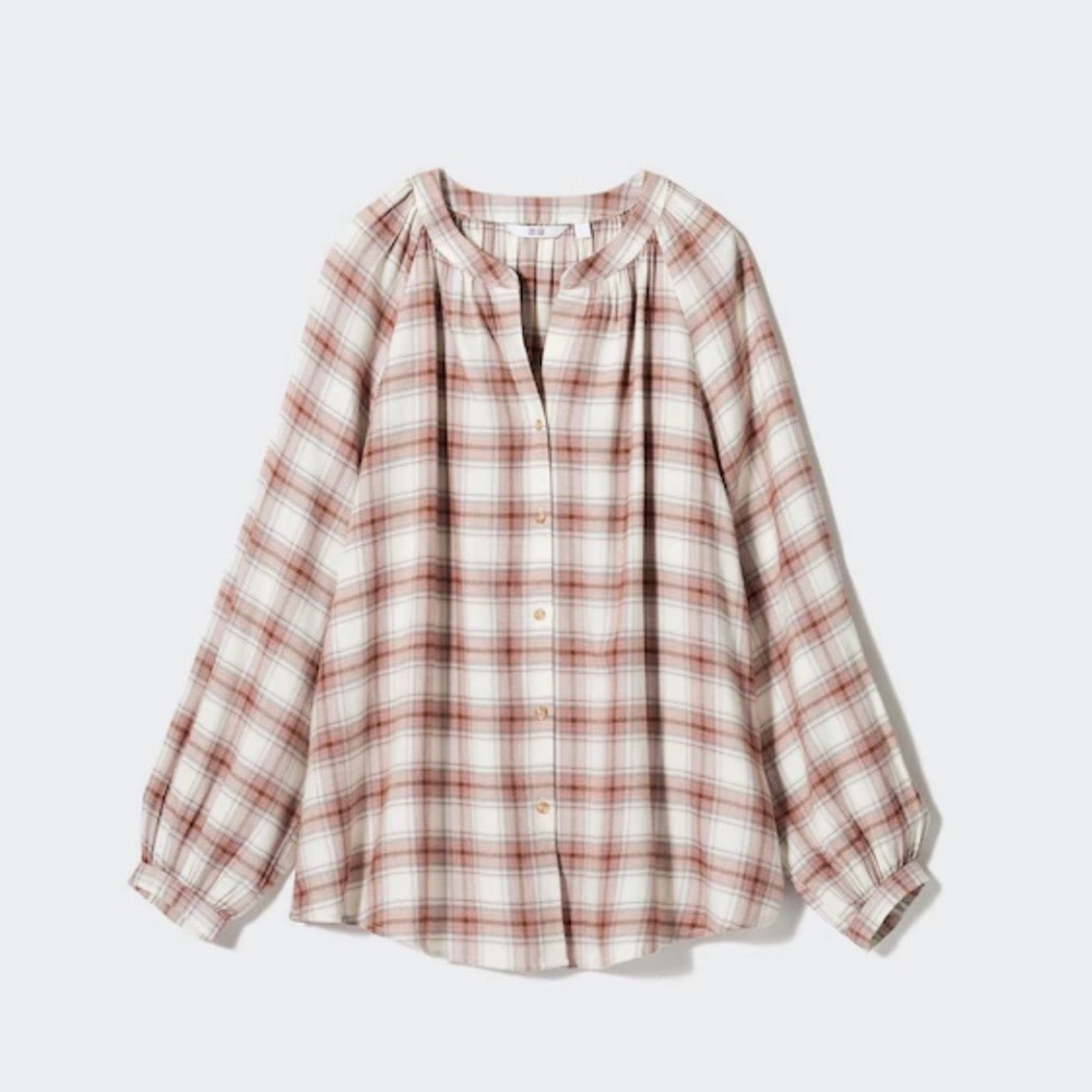 UNIQLO Plaid Ultra Soft Gathered Blouse